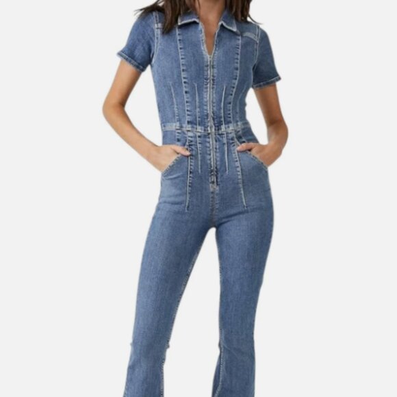 Free People We the Free Women's Flare Jumpsuit Sunburst Blue - Picture 1 of 4